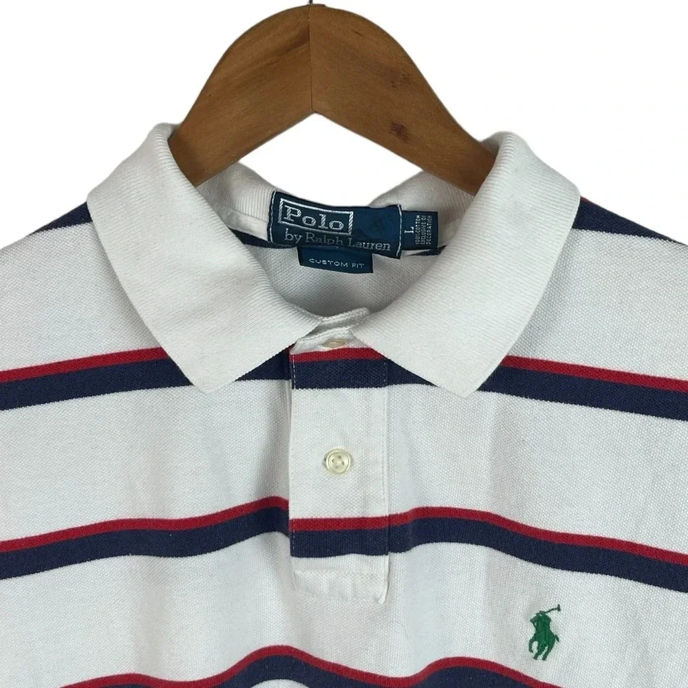 PO689 Mens Polo Ralph Lauren Designer Striped Custom Fit Polo Shirt L